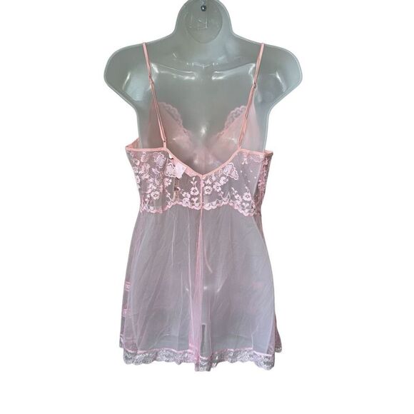 Victoria's Secret Sheer Pink Lace Cherry Blossom Open Top Mini Slip Dress Size M - Picture 4 of 10